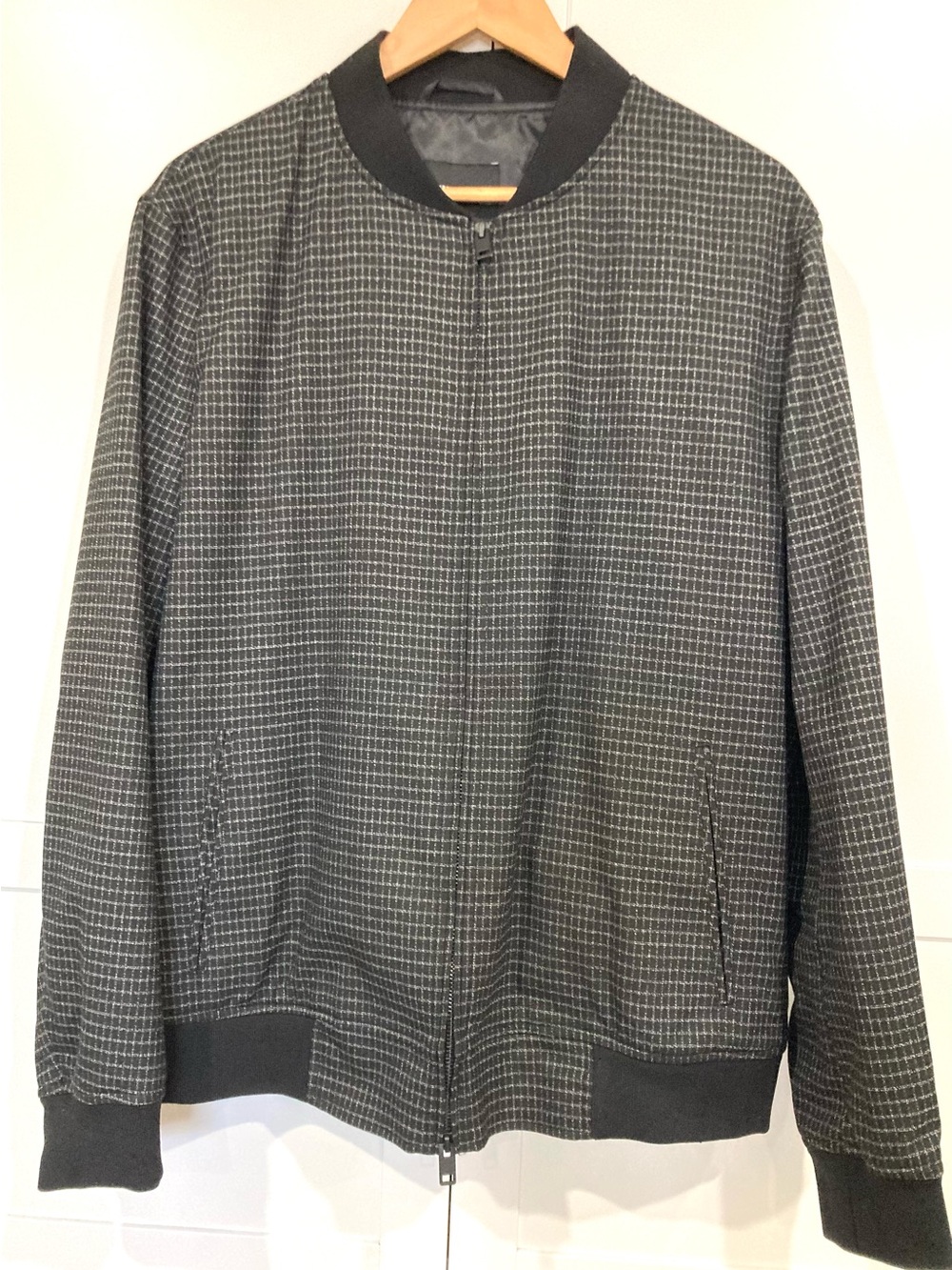 Express Gray Black Checked Bomber Jacket